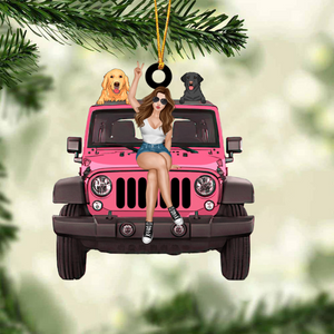 A Girl With Off-Road Car And Dog - Personalized Christmas Ornament