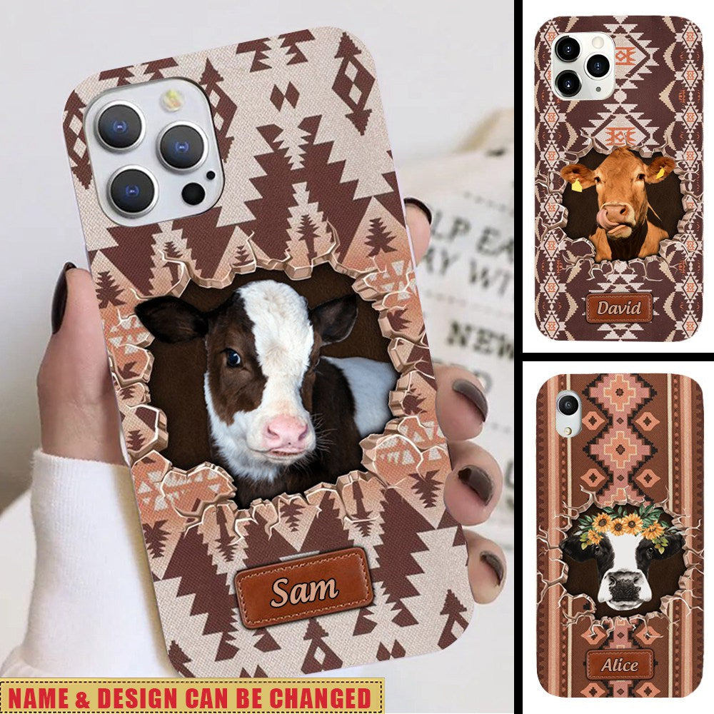 Retro Country Farm Love Cows Cattle Crack Southwestern Cowhide Pattern Personalized Phone Case