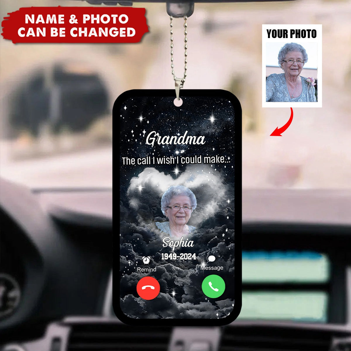 Memorial Upload Photo, Daddy Mommy The Call I Wish I Could Make Personalized Car Ornament