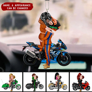 Kissing Doll Motorcycle Couple - Personalized Ornament