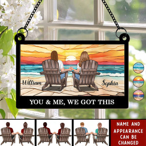 Couple Sitting Back View At Beach Landscape Personalized Suncatcher Acrylic Ornament