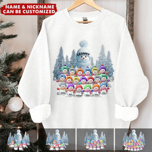 Christmas Blue Vibe Snowman Grandma Mom Colorful Kids Personalized Sweatshirt