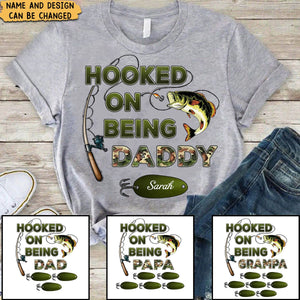 Hooked On Being Grandpa Fishing Camouflage - Personalized T-Shirt - Father's Day Gift