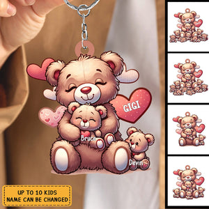 Grandma Bear With Cute Grandkids Personalized Keychain