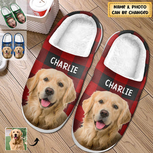 Custom Photo Happiness Is A Warm Puppy - Dog & Cat Personalized Custom Fluffy Slippers - Gift For Pet Owners, Pet Lovers