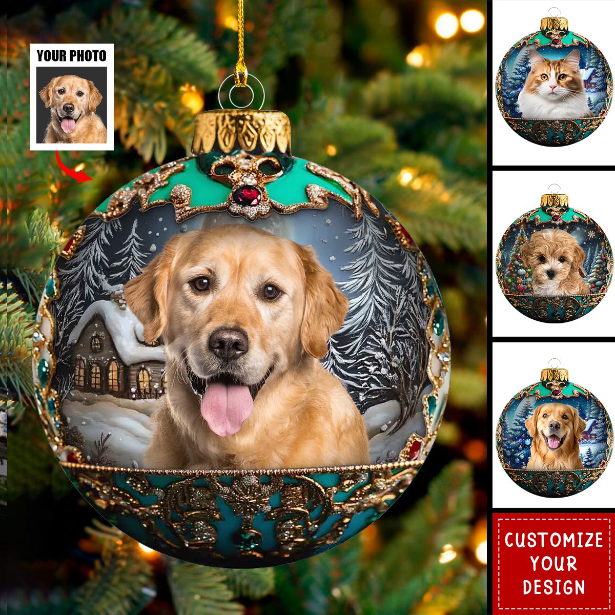 Custom Photo Our Pets Make Christmas Magical - Dog & Cat Personalized Ornament