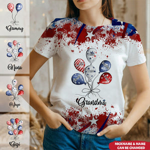 4th July Grandma Auntie Mom Little Balloon Kids American Flag Pattern Personalized 3D T-Shirt