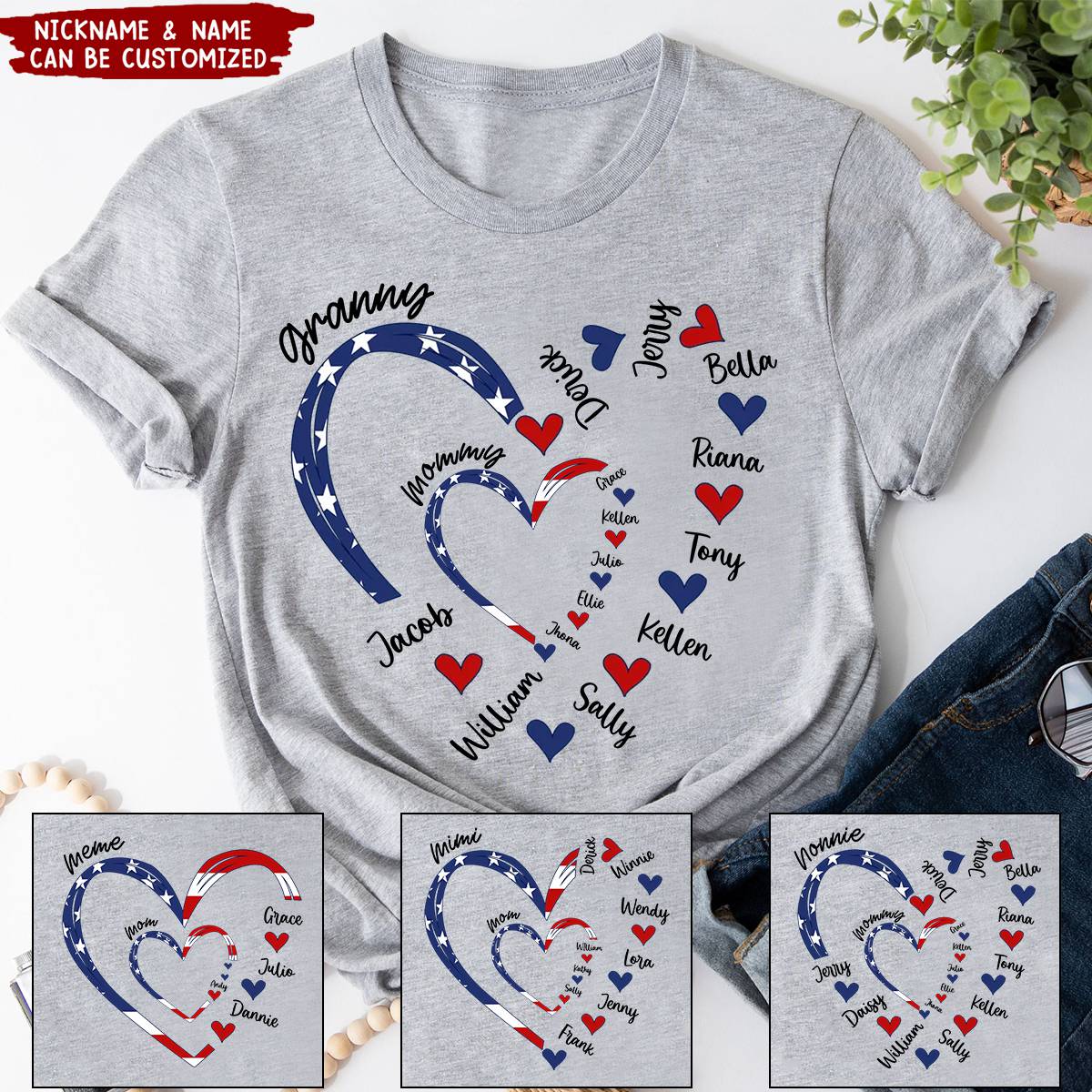 4th Of July Mom Grandma Heart Kids Personalized T-shirt