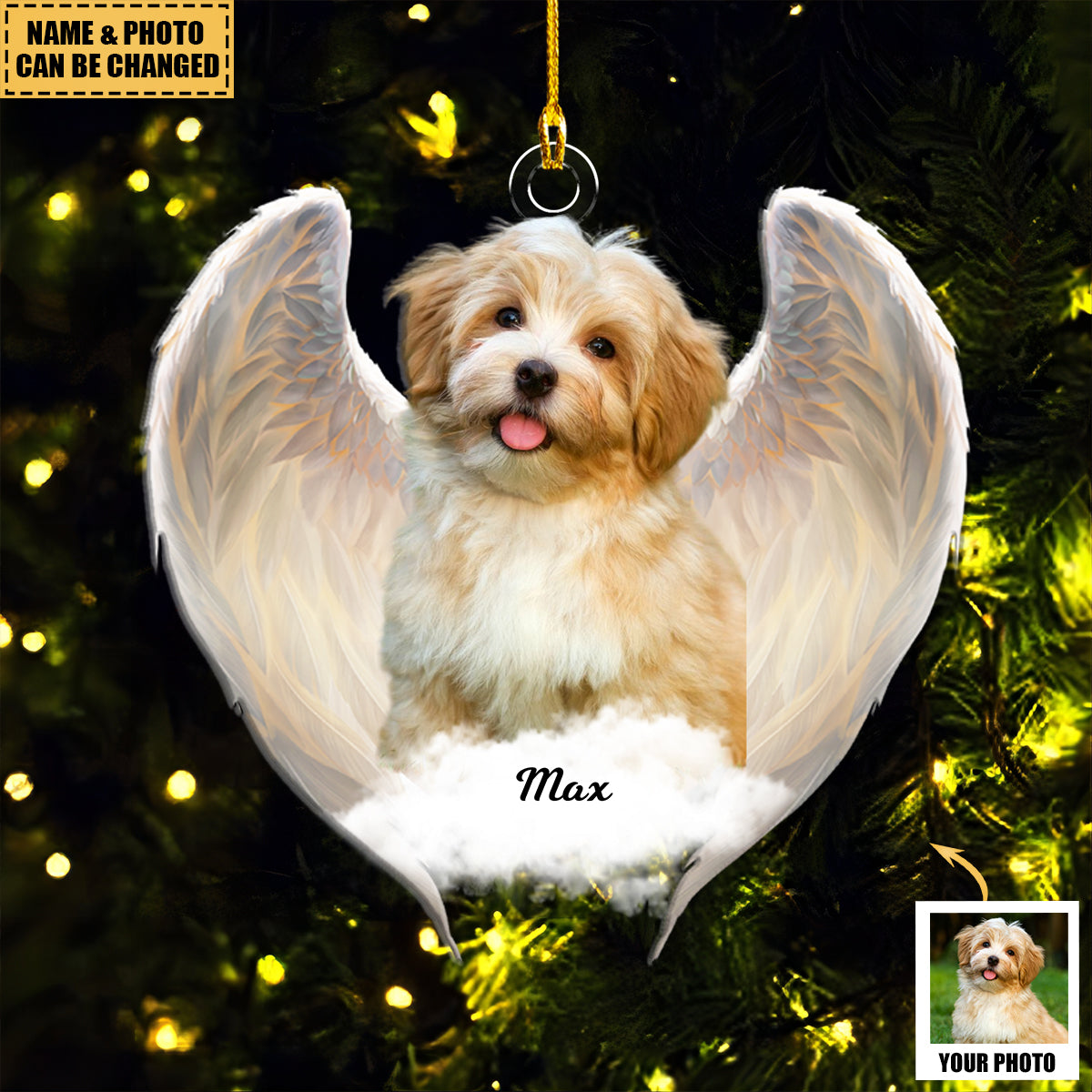 Custom Photo Pet Within Angel Wings Memorial Acrylic Ornament