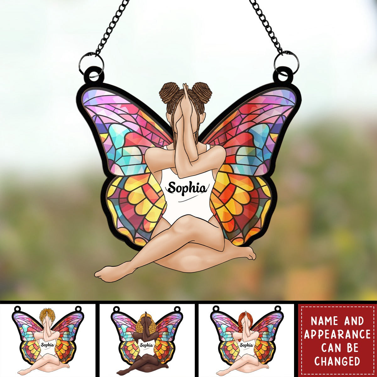 Girl Butterfly - Personalized Window Hanging Suncatcher Ornament