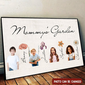 Vintage Birth Month Flowers Garden With Kids Names Personalized Photo Poster - Mother‘s Day Gift For Grandma Mom Auntie