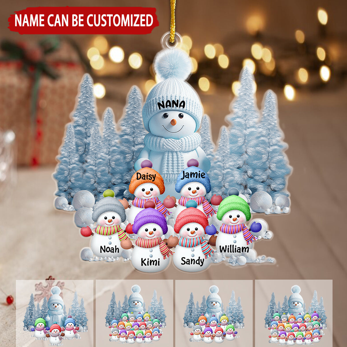 Christmas Blue Vibe Snowman Grandma Mom Colorful Kids Personalized Acrylic Ornament