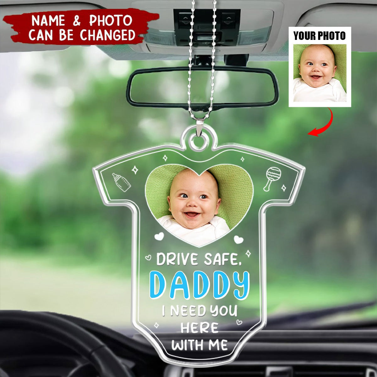 Custom Photo Drive Safe We Need You To Be Here - Family Personalized Car Ornament