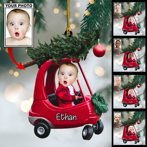 Custom Cute Baby Car Photo With Name for Merry Christmas Ornament