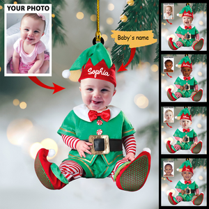 Custom Cute Baby Car Photo With Name for Merry Christmas Ornament