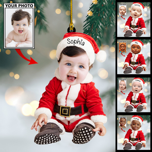 Custom Cute Baby Car Photo With Name for Merry Christmas Ornament