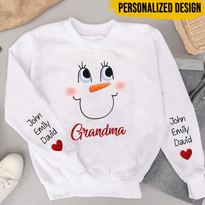 Cute Snowmy Grandma Mom Little Heart Kids Personalized Christmas Sweatshirt