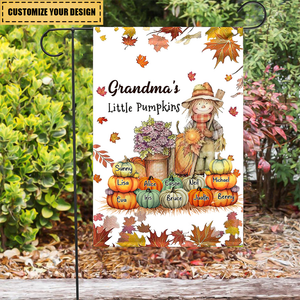 Fall Season Nana's Little Pumpkins Scarecrow Grandma Personalized Garden Flag House Flag