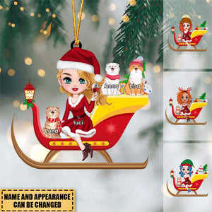 Christmas Santa Sleigh Girl Sitting With Cute Cat Kitten Pet Personalized Acrylic Ornament